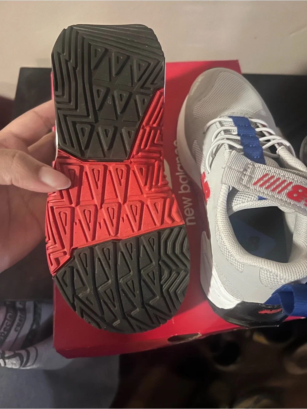 New Balance Kids White Sneakers with Blue & Pink Accents